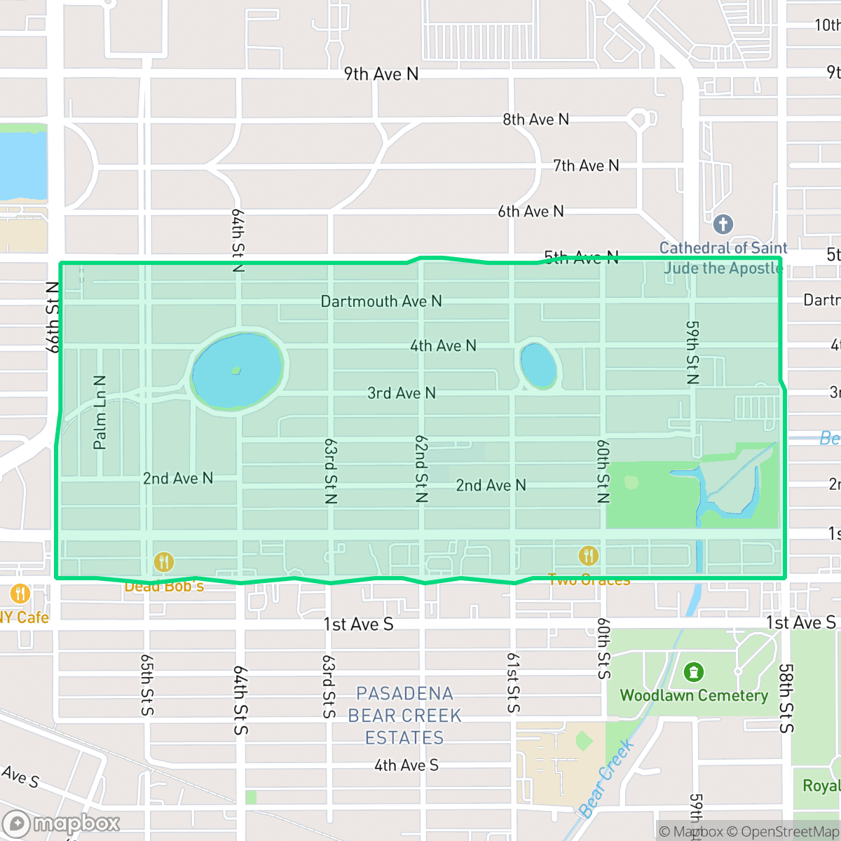 Map showing the location of Lake Pasadena, St. Petersburg, FL