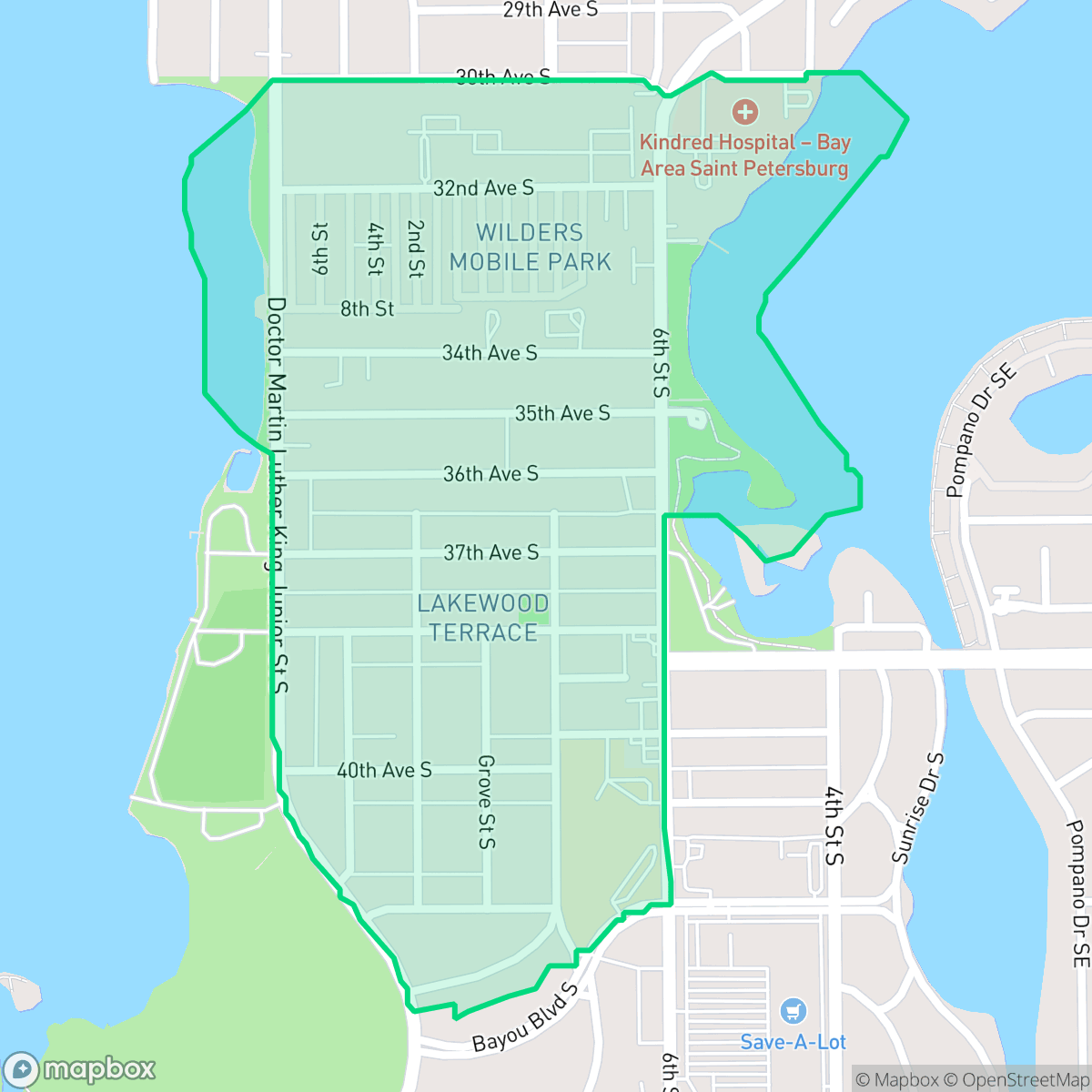 Map showing the location of Lakewood Terrace, St. Petersburg, FL