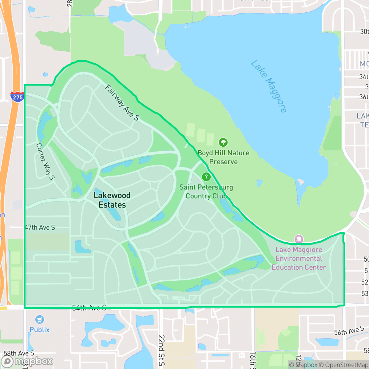 Map showing the location of Lakewood, St. Petersburg, FL