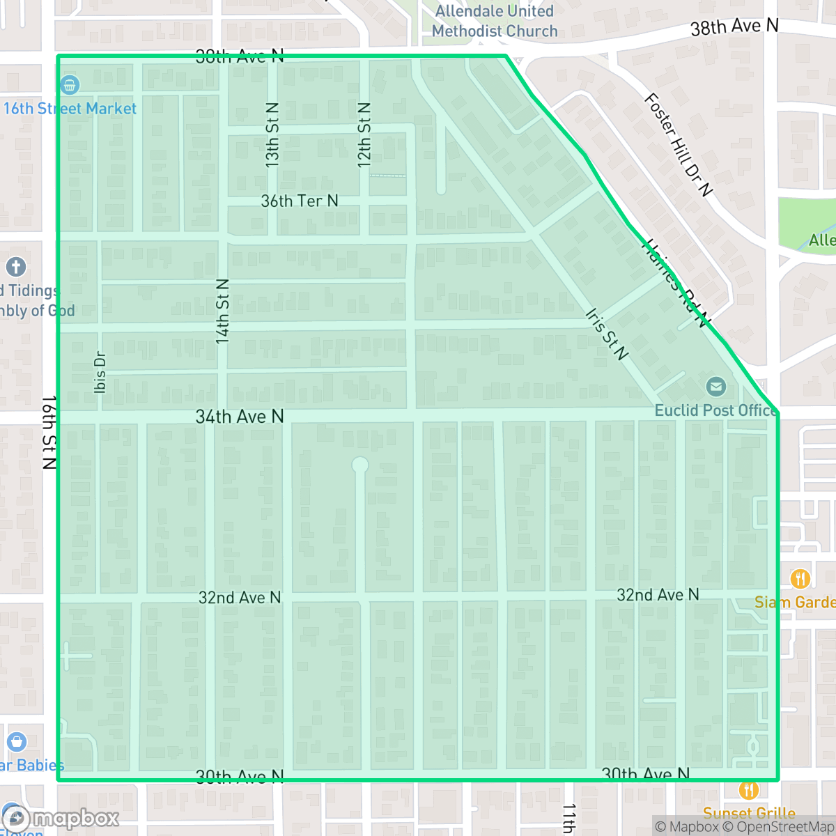 Map showing the location of Magnolia Heights, St. Petersburg, FL