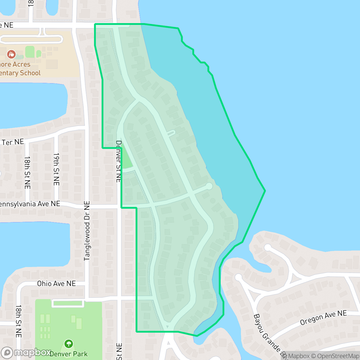 Map showing the location of Mangrove Bayou, St. Petersburg, FL