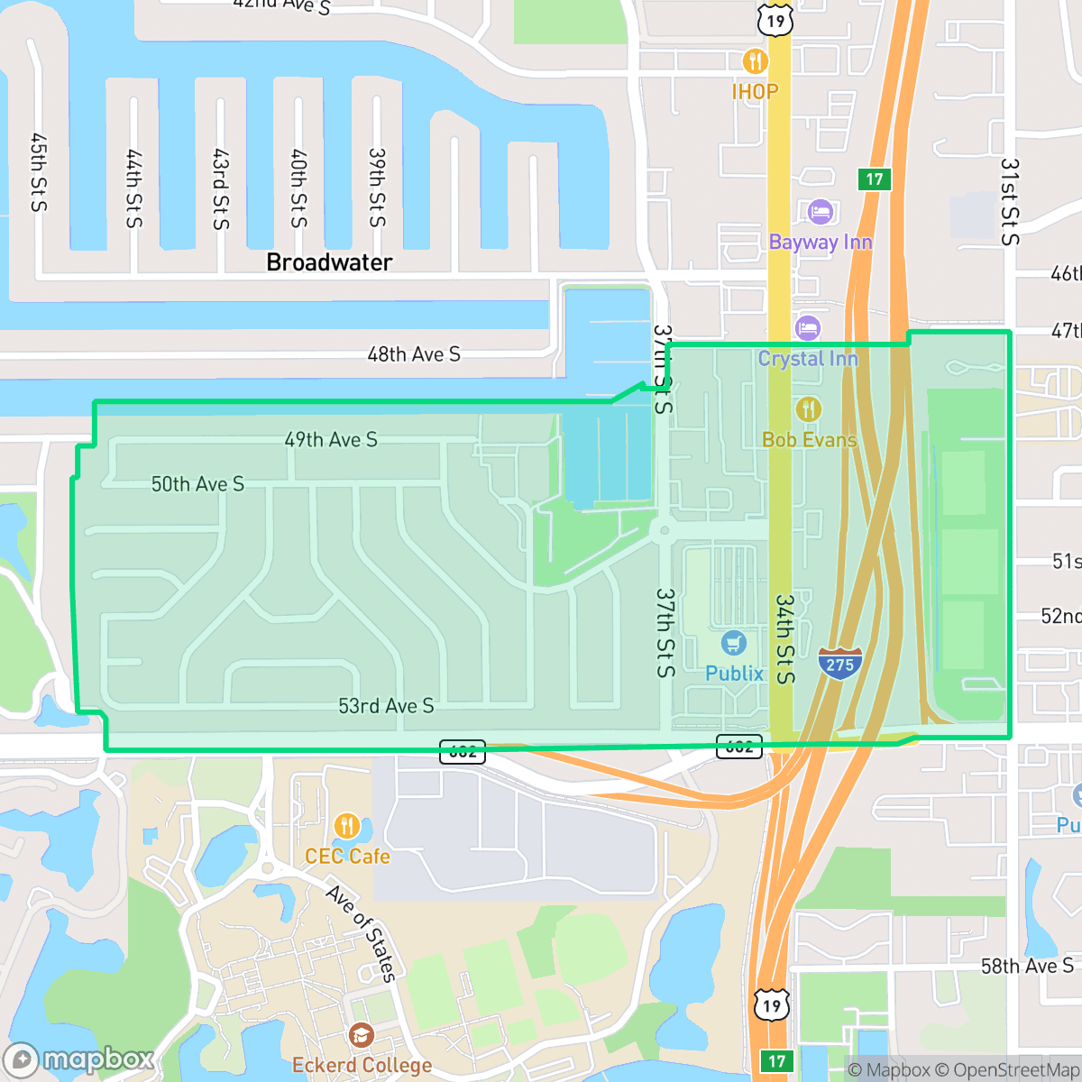 Map showing the location of Maximo, St. Petersburg, FL