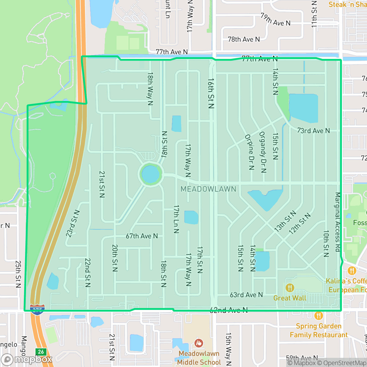 Map showing the location of Meadowlawn, St. Petersburg, FL