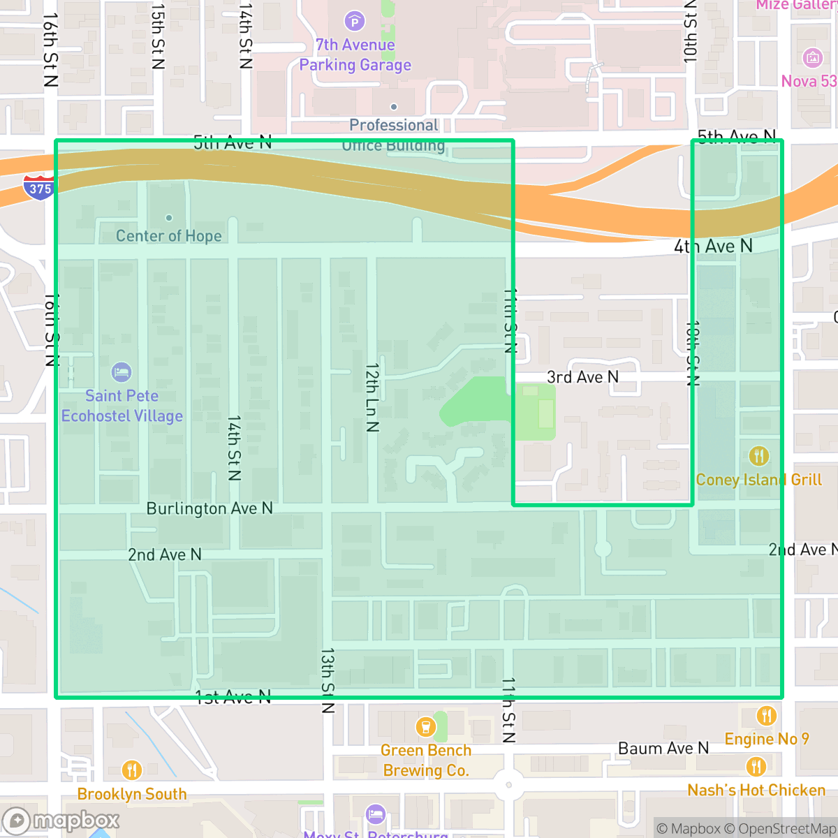 Map showing the location of Methodist Town, St. Petersburg, FL