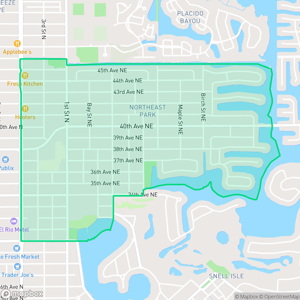 Map showing the location of North East Park, St. Petersburg, FL