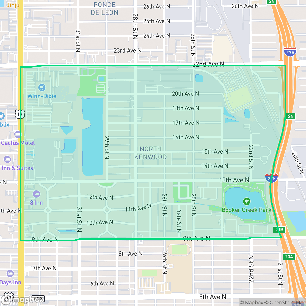 Map showing the location of North Kenwood, St. Petersburg, FL