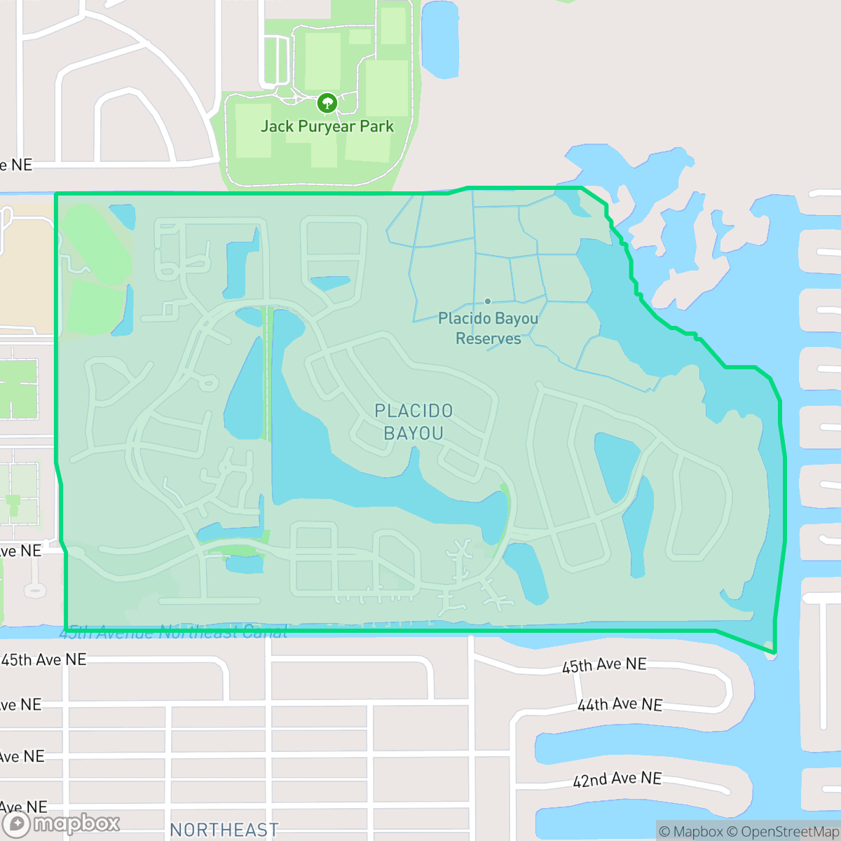 Map showing the location of Pacido Bayou, St. Petersburg, FL