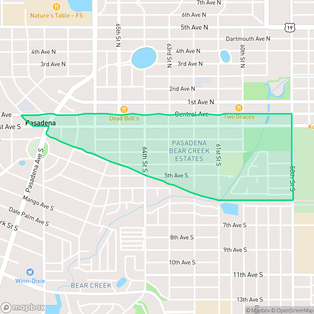 Map showing the location of Pasadena Bear Creek Estates, St. Petersburg, FL