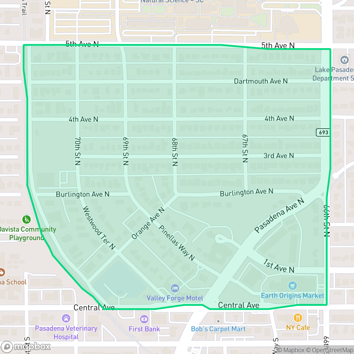 Map showing the location of Pasadena Vista, St. Petersburg, FL