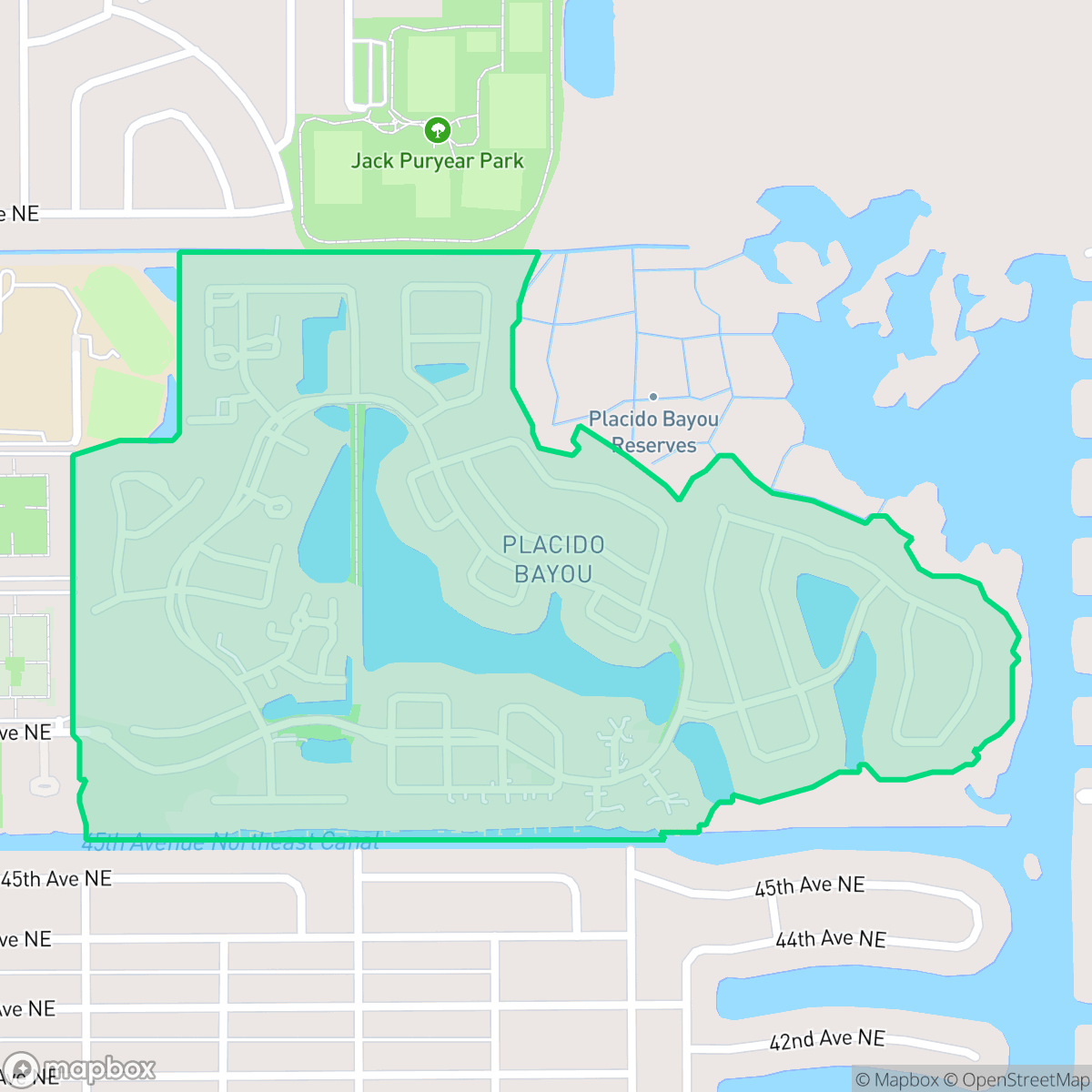 Map showing the location of Placido Bayou, St. Petersburg, FL