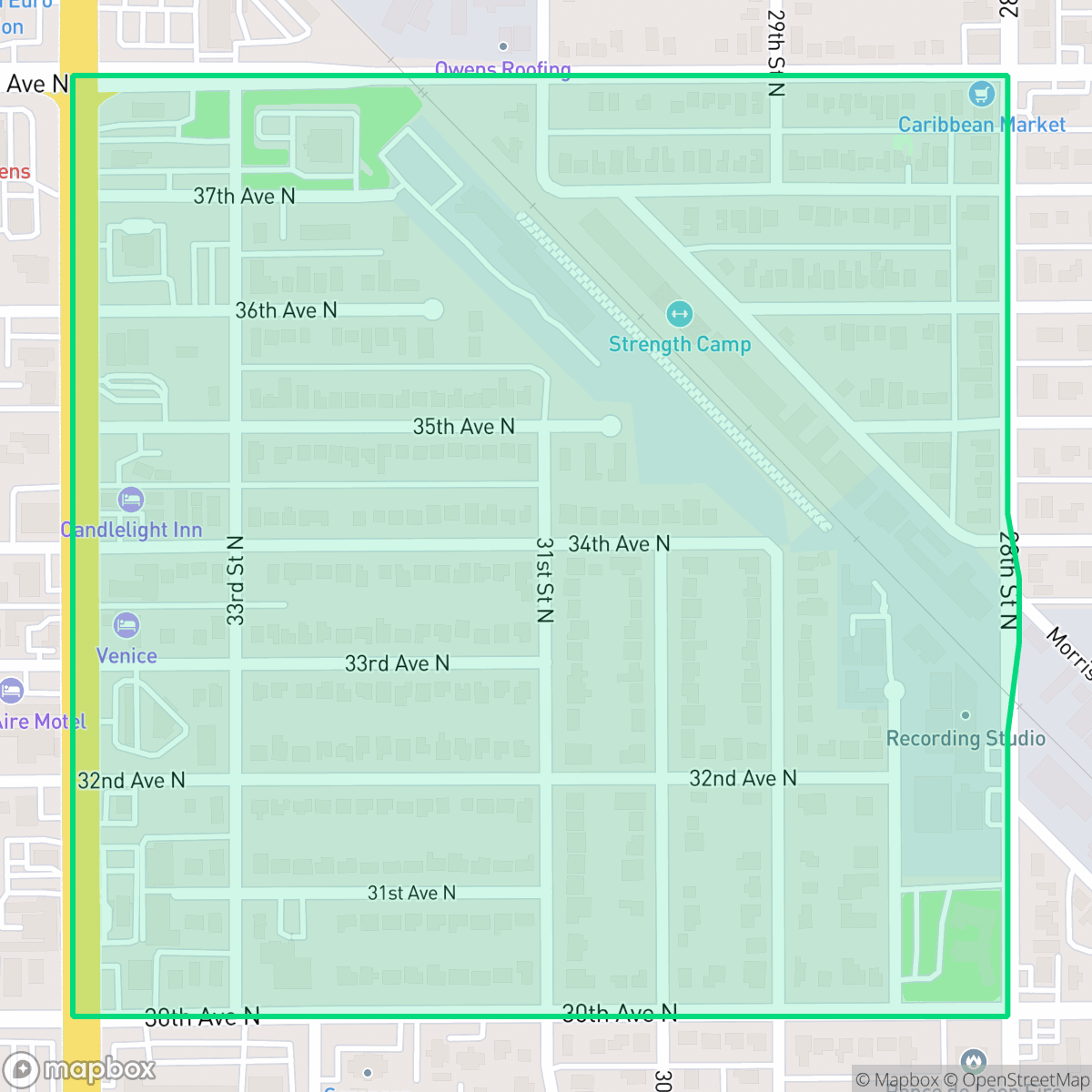 Map showing the location of Ridgecrest, St. Petersburg, FL