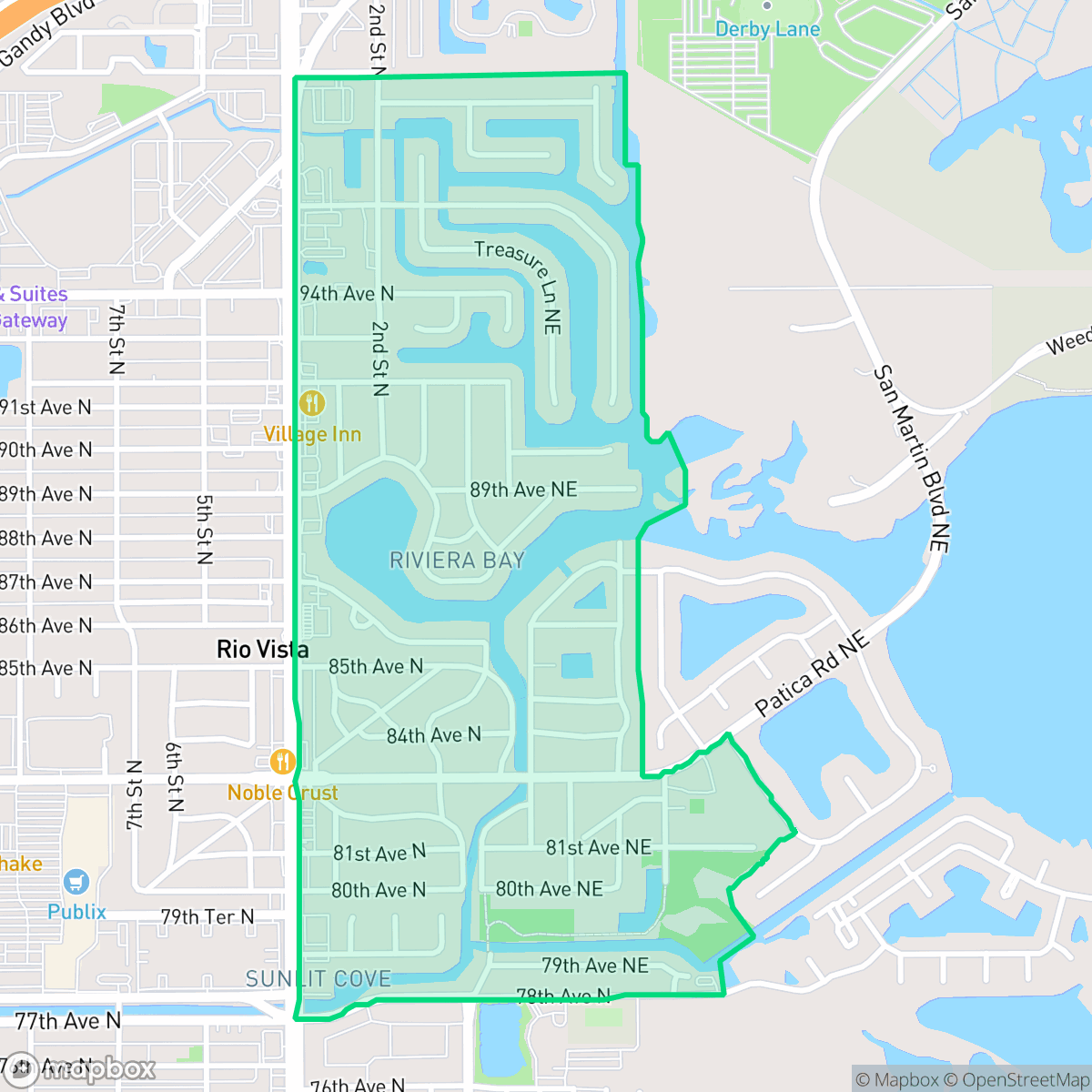 Map showing the location of Riviera Bay, St. Petersburg, FL