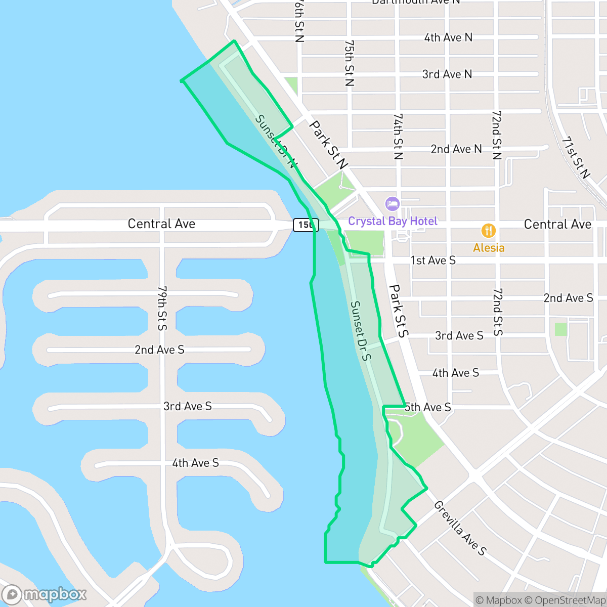 Map showing the location of Sunset Drive South, St. Petersburg, FL