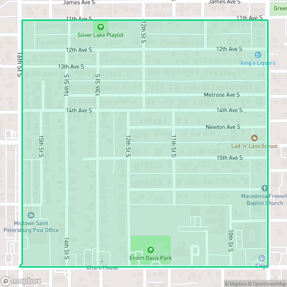 Map showing the location of Thirteenth St Heights, St. Petersburg, FL
