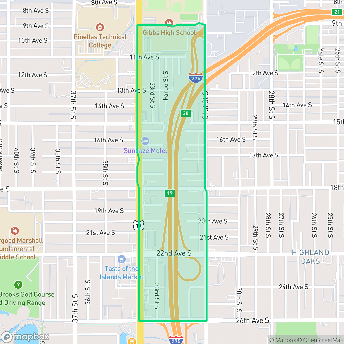 Map showing the location of Thirty-First St, St. Petersburg, FL