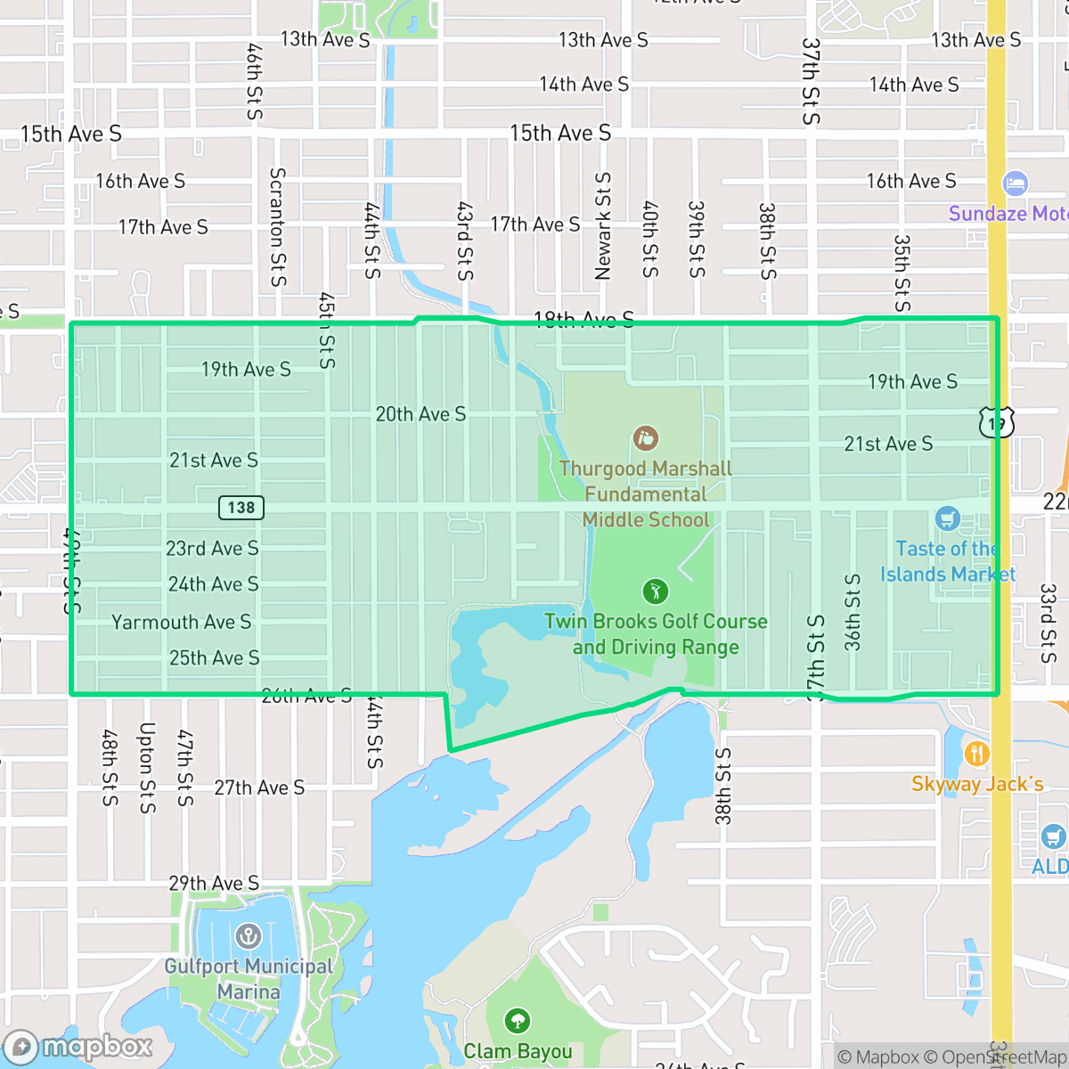 Map showing the location of Twinbrooks, St. Petersburg, FL