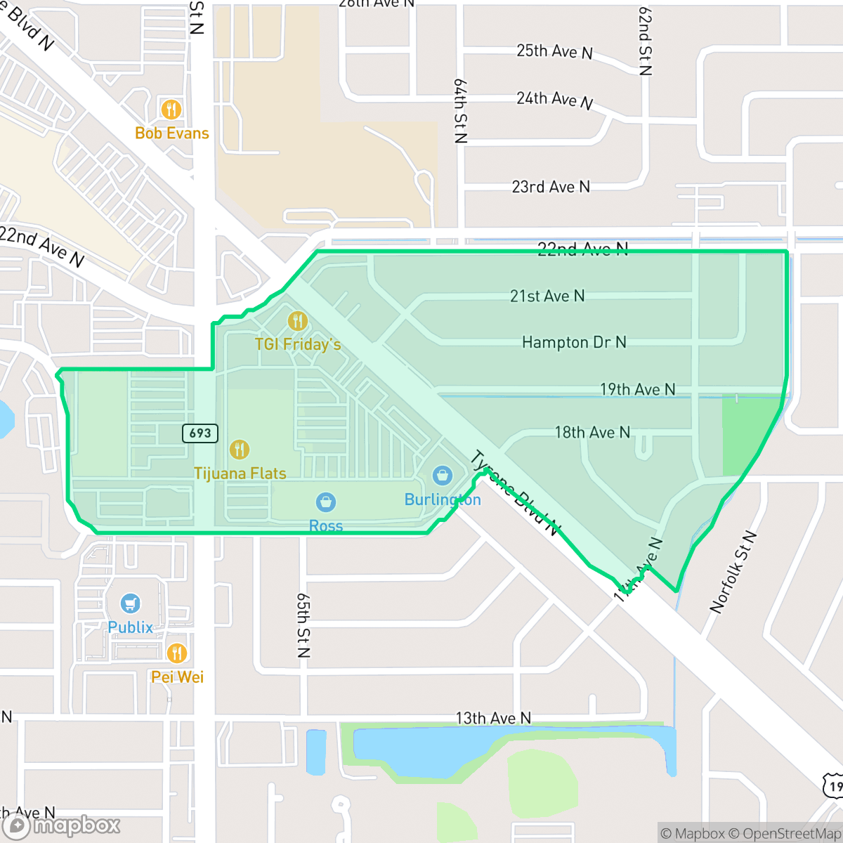 Map showing the location of Tyrone Landing, St. Petersburg, FL