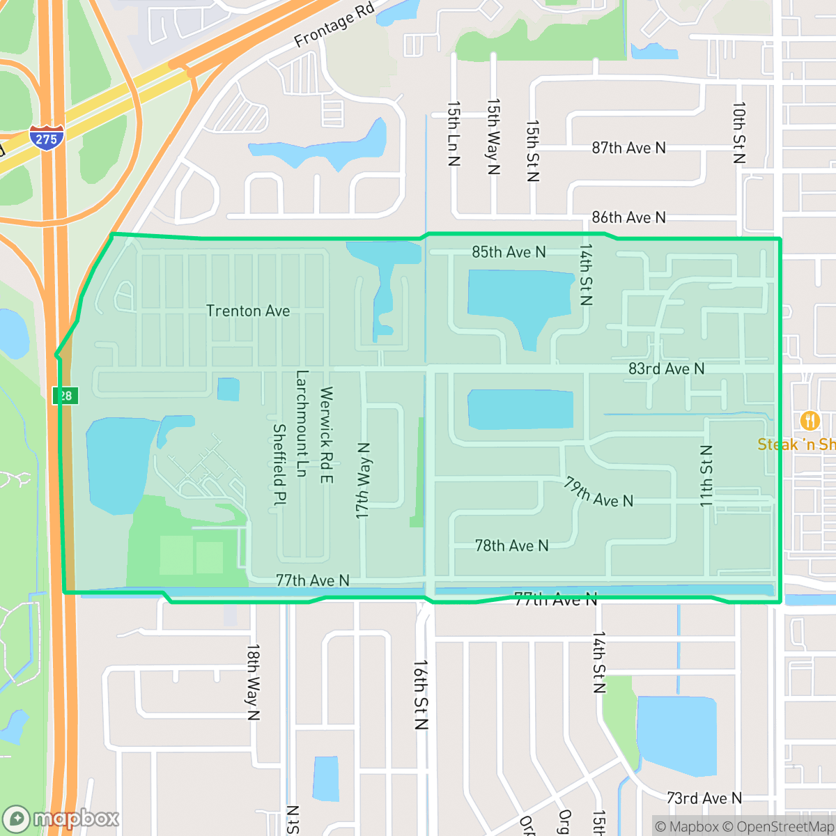 Map showing the location of Winston Park, St. Petersburg, FL