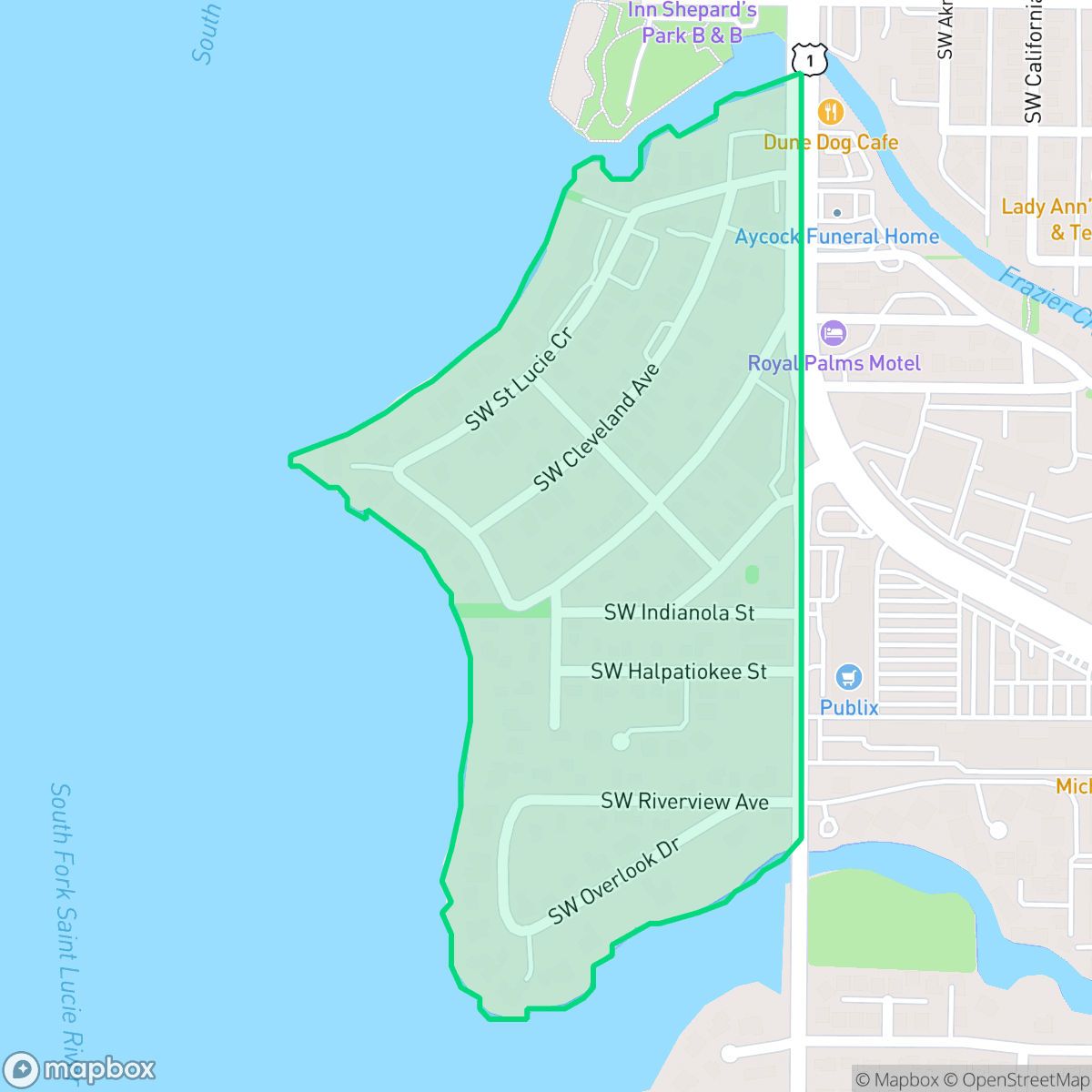 Map showing the location of Bessey, Stuart, FL