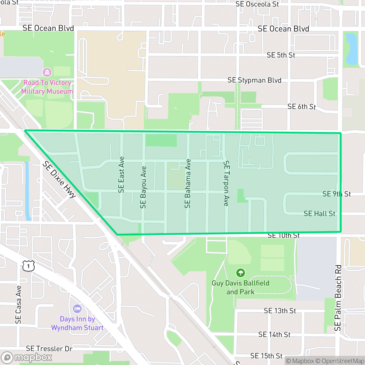 Map showing the location of East Stuart, Stuart, FL