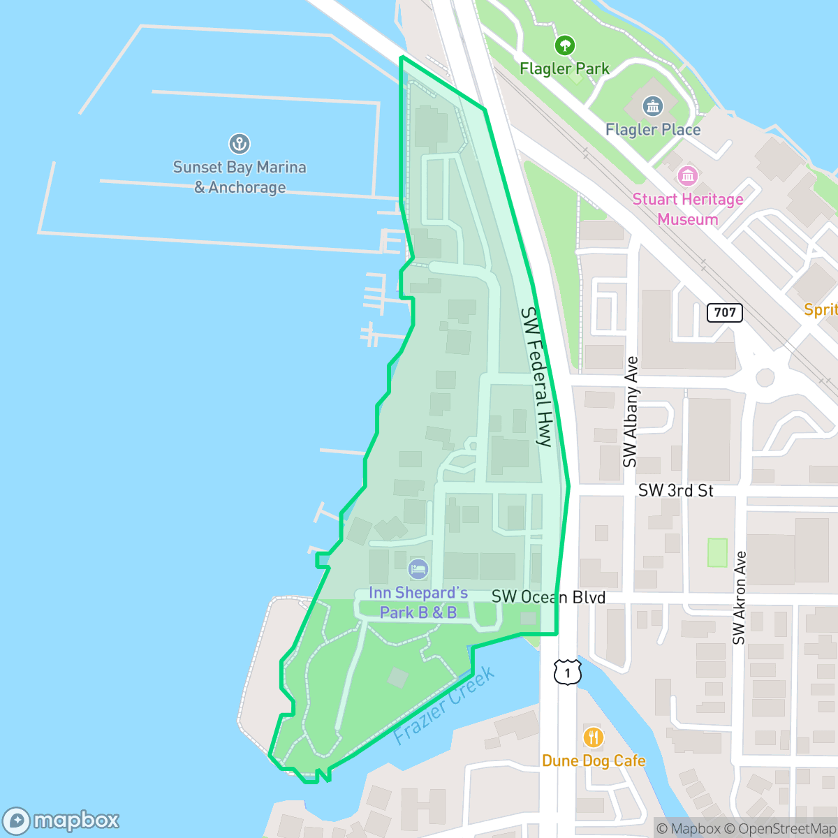 Map showing the location of Frazier, Stuart, FL