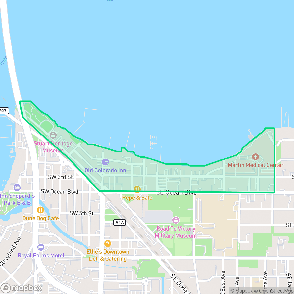 Map showing the location of Old Historic Downtown, Stuart, FL