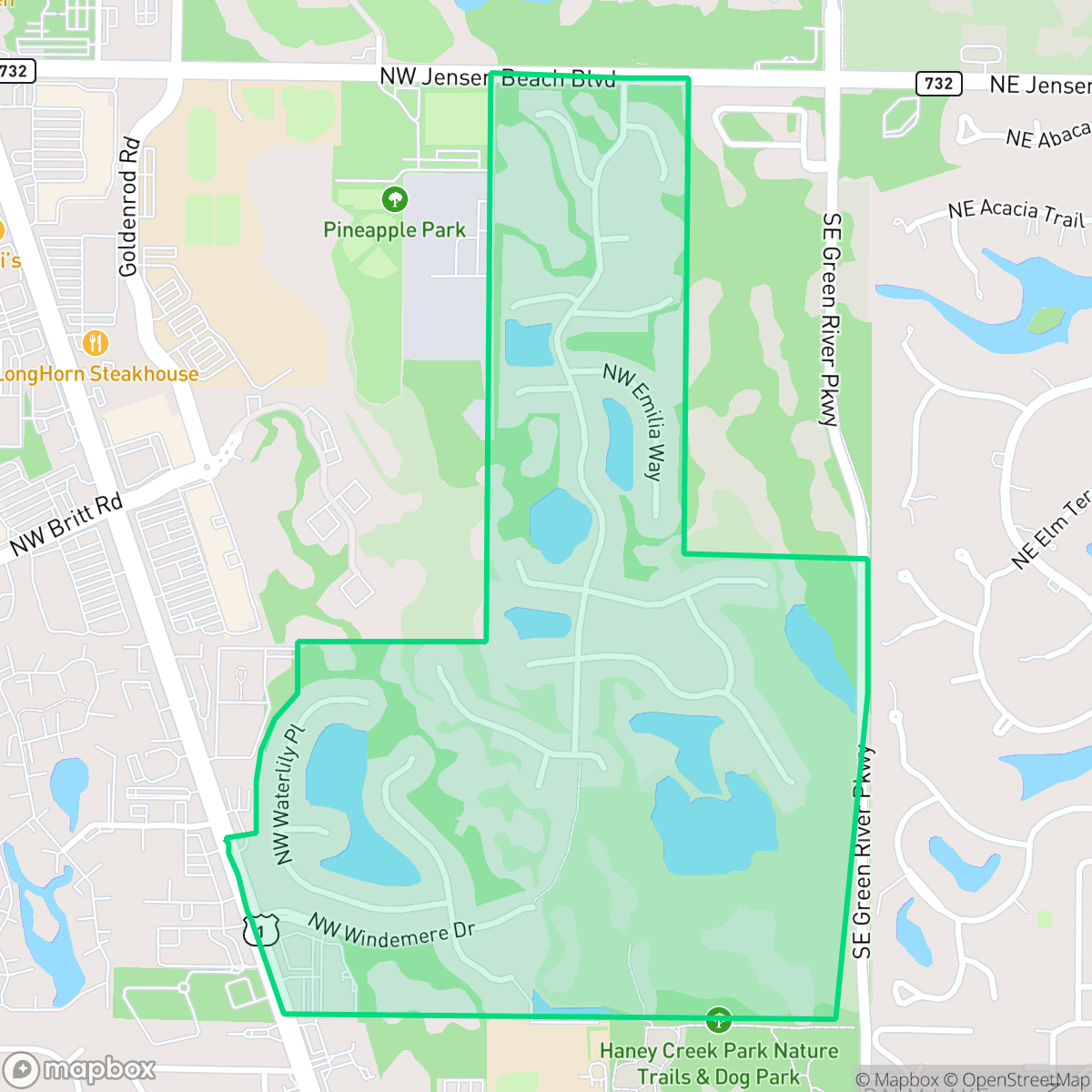 Map showing the location of Windemere/The Pines, Stuart, FL