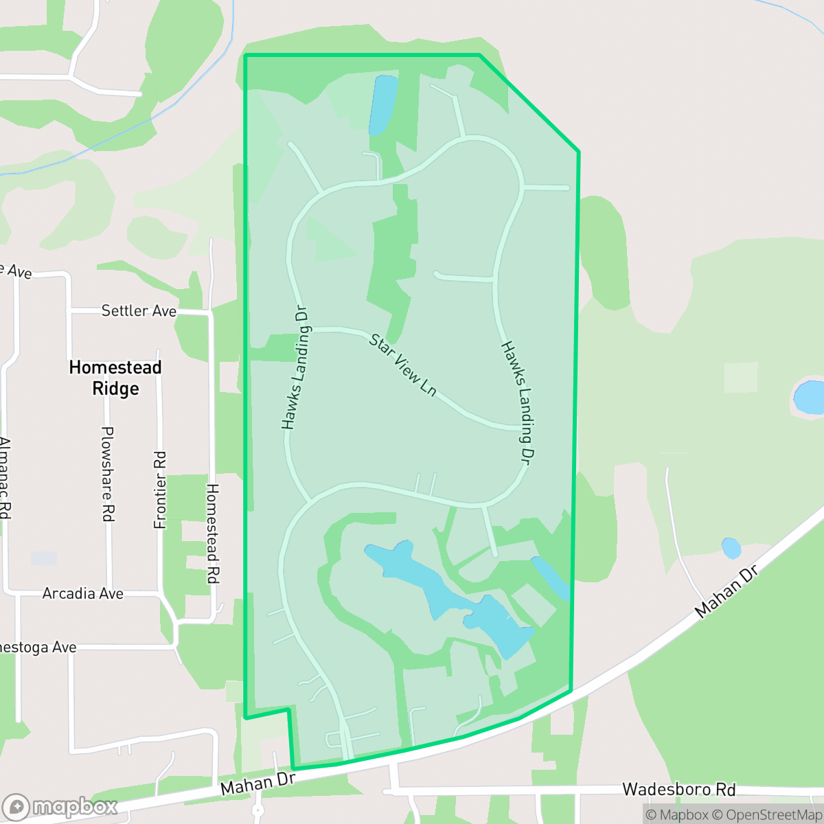 Map showing the location of Hawk's Landing, Tallahassee, FL