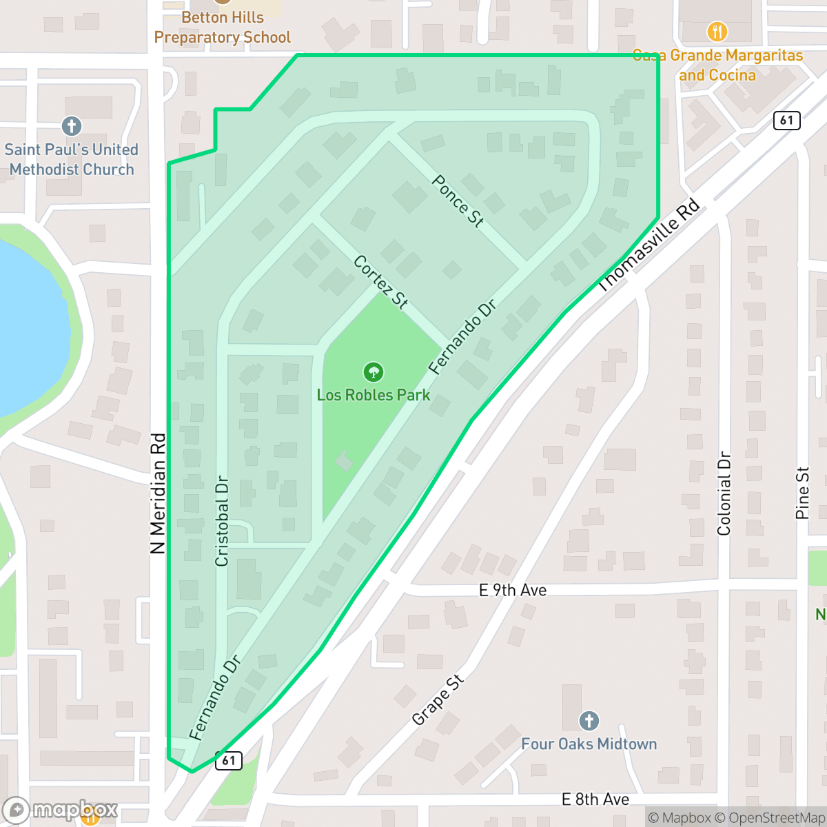 Map showing the location of Los Robles, Tallahassee, FL