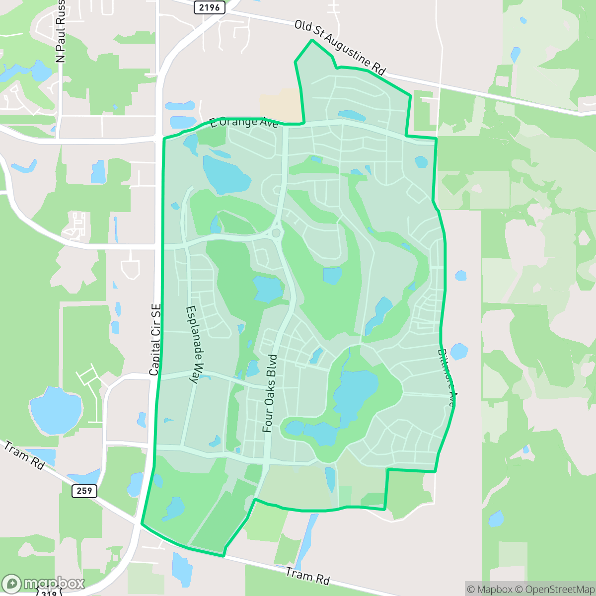 Map showing the location of Southwood, Tallahassee, FL