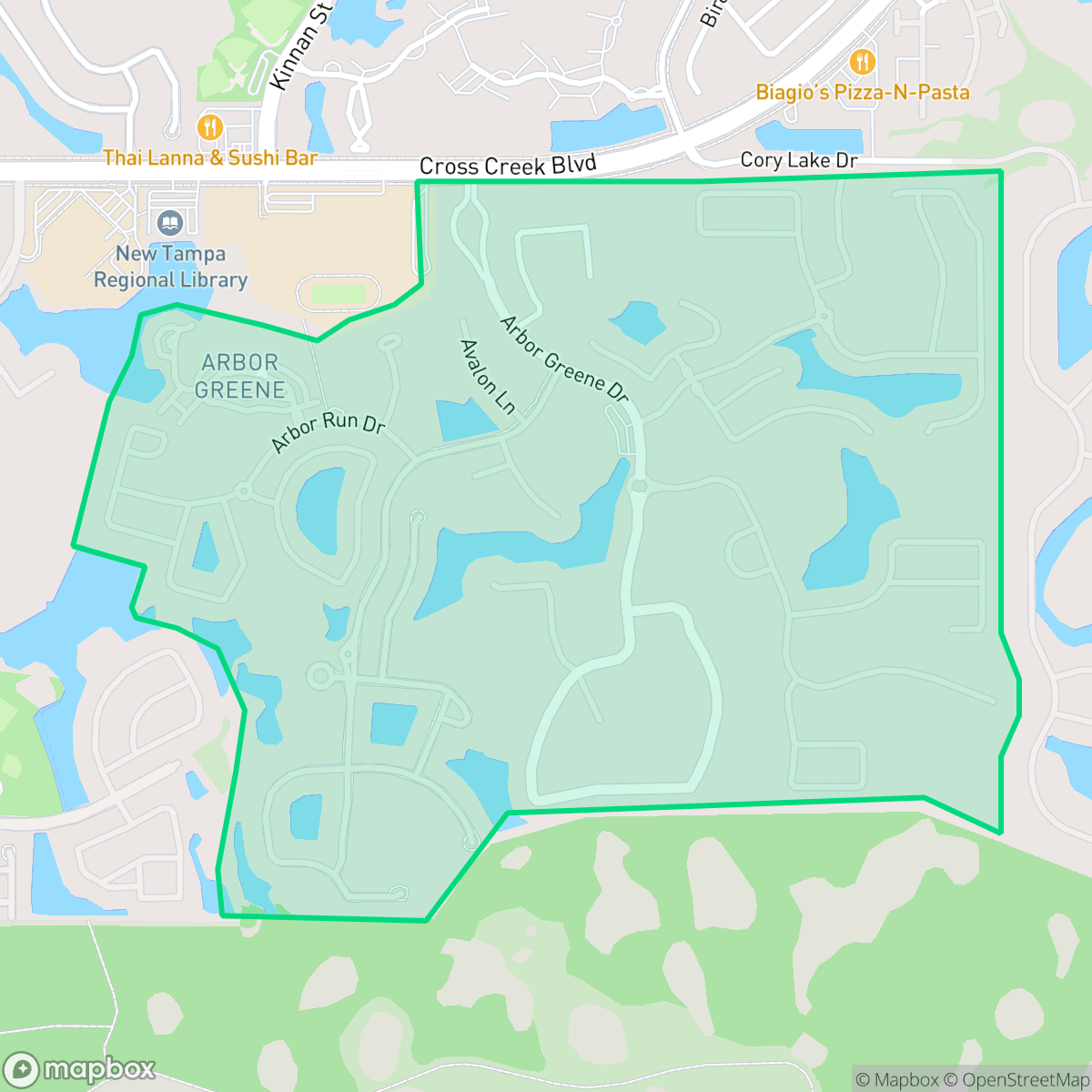 Map showing the location of Arbor Greene, Tampa, FL