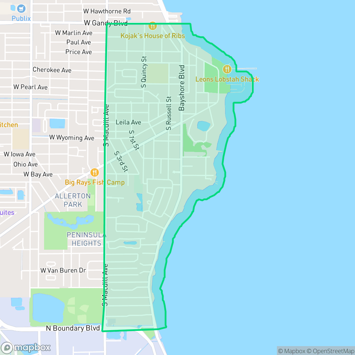 Map showing the location of Ballast Point, Tampa, FL