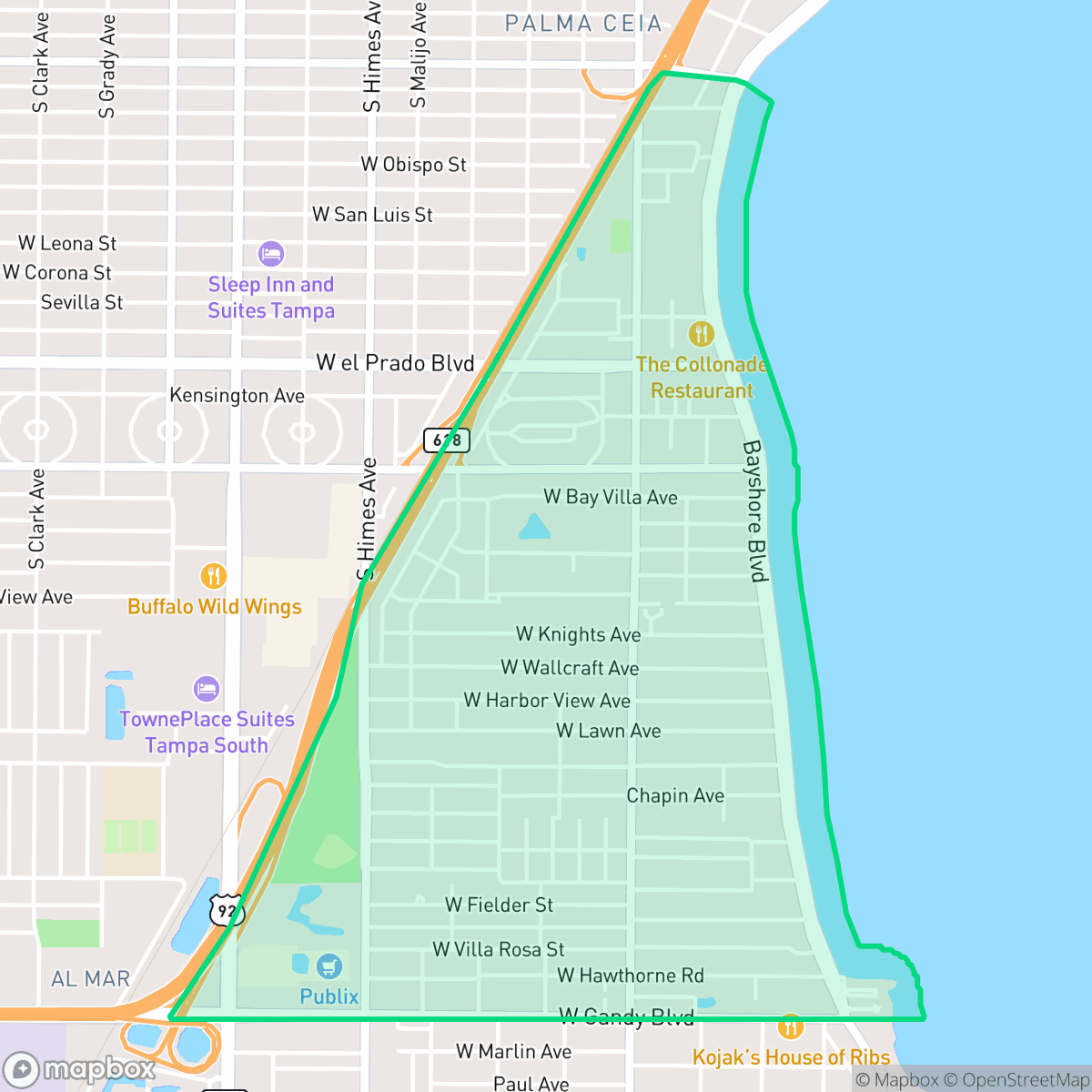Map showing the location of Bayshore Beautiful, Tampa, FL