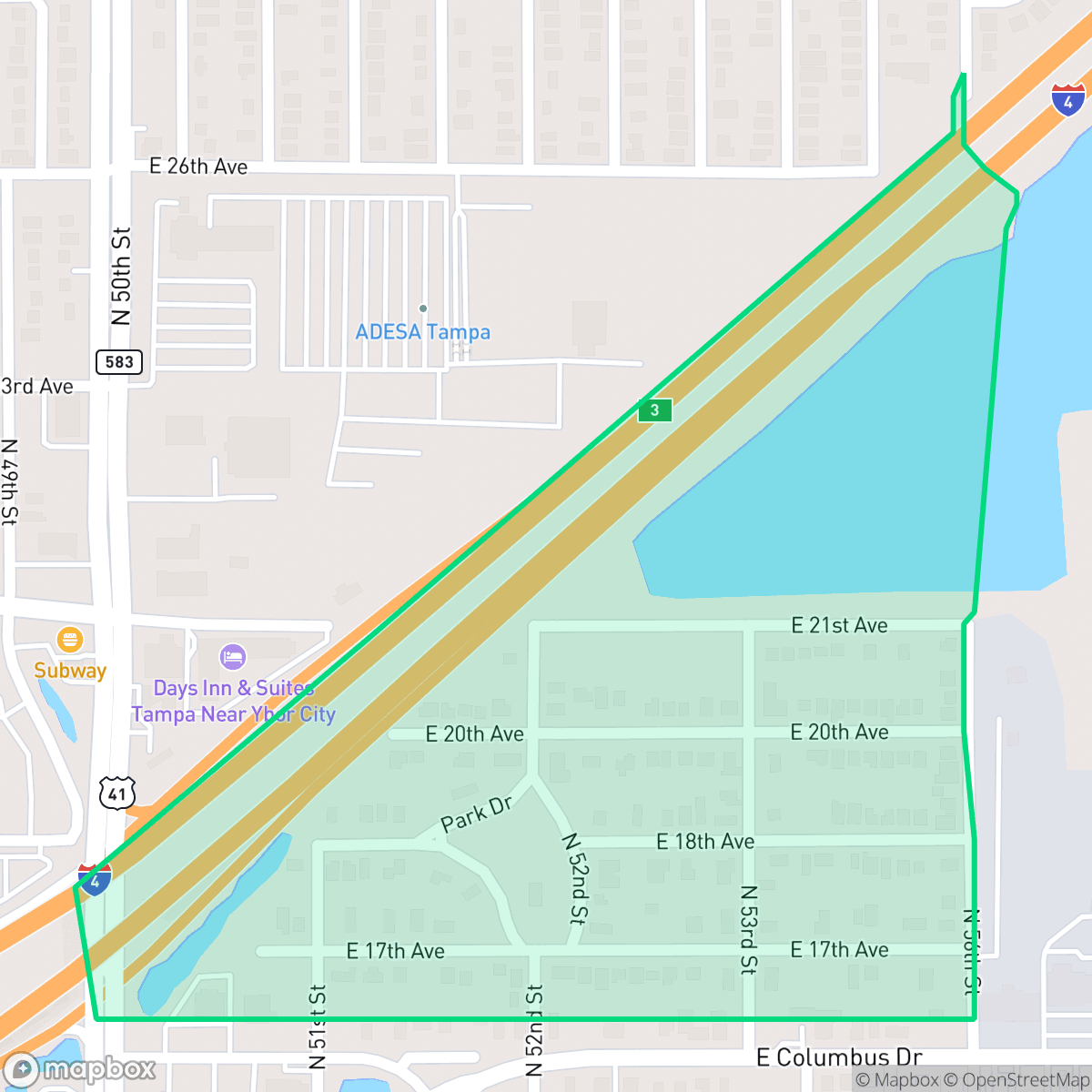 Map showing the location of Beasley, Tampa, FL
