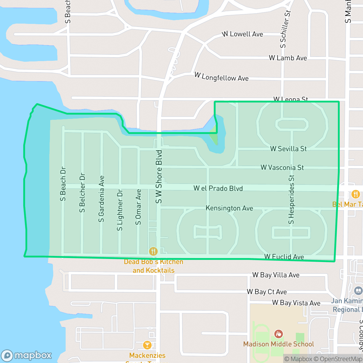 Map showing the location of Belmar Gardens, Tampa, FL
