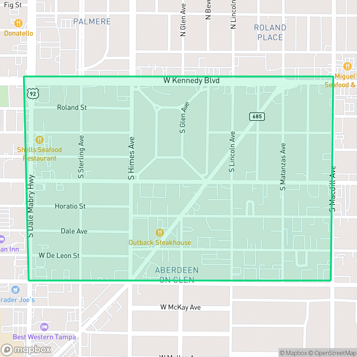 Map showing the location of Bon Air, Tampa, FL