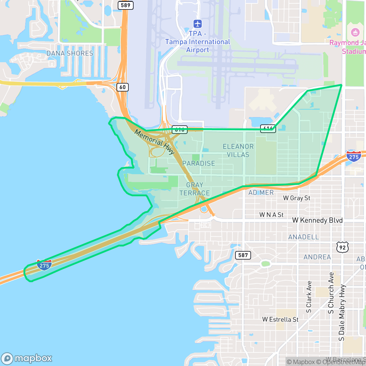 Map showing the location of Carver City, Tampa, FL