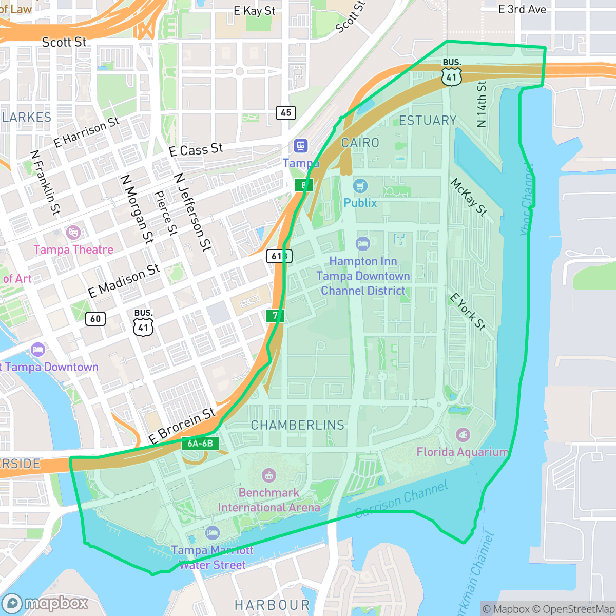 Map showing the location of Channel District, Tampa, FL