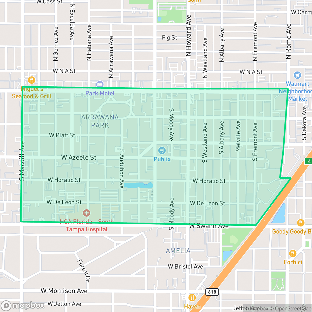 Map showing the location of Courier City, Tampa, FL