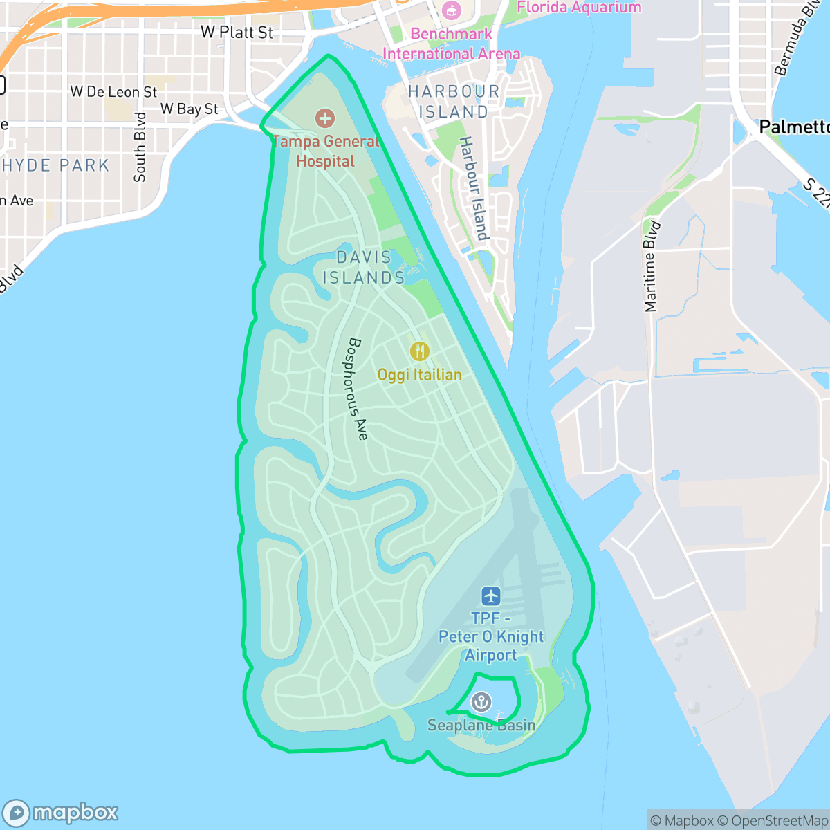 Map showing the location of Davis Island, Tampa, FL