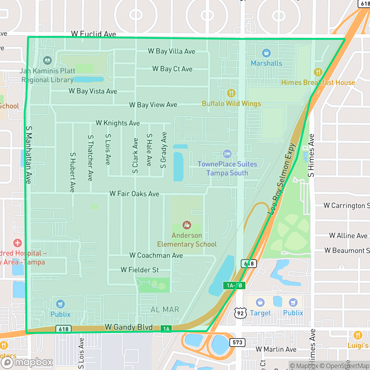 Map showing the location of Fairoaks, Tampa, FL