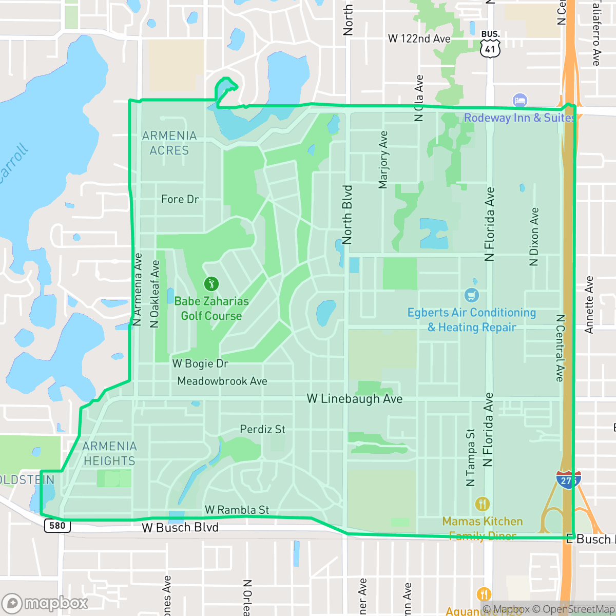 Map showing the location of Forest Hills, Tampa, FL