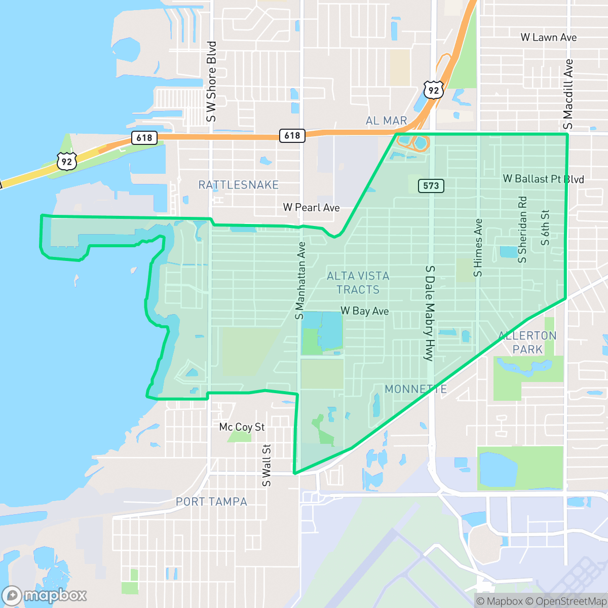Map showing the location of Gandy-Sun Bay South, Tampa, FL