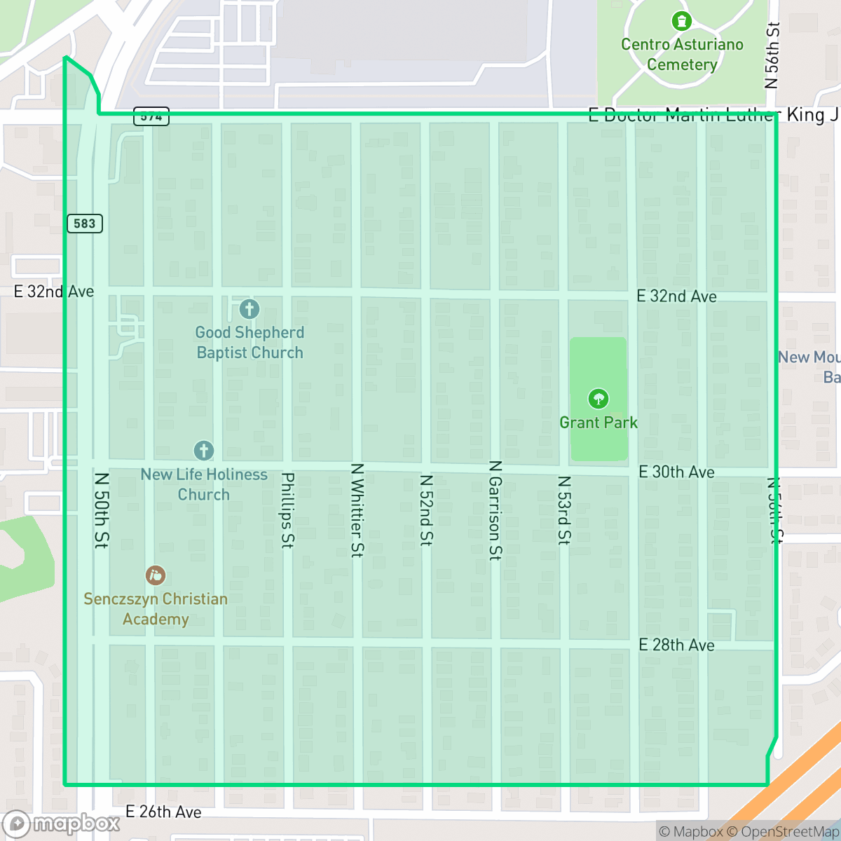 Map showing the location of Grant Park, Tampa, FL