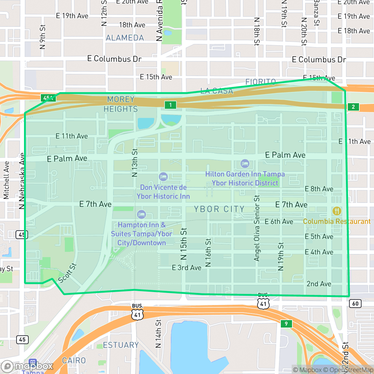 Map showing the location of Historic Ybor, Tampa, FL