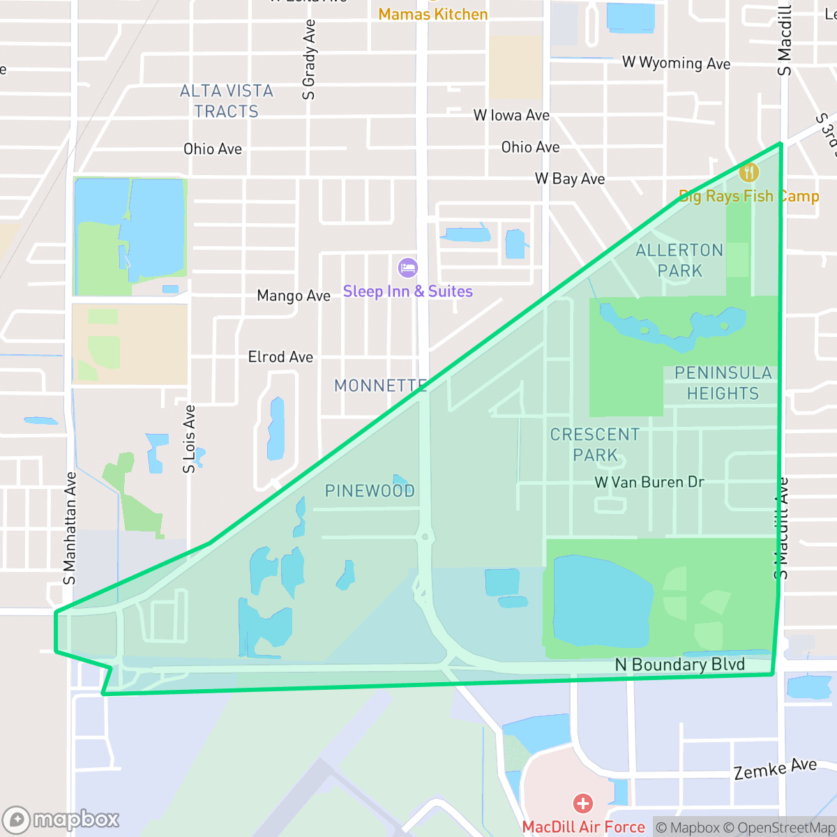 Map showing the location of Interbay, Tampa, FL