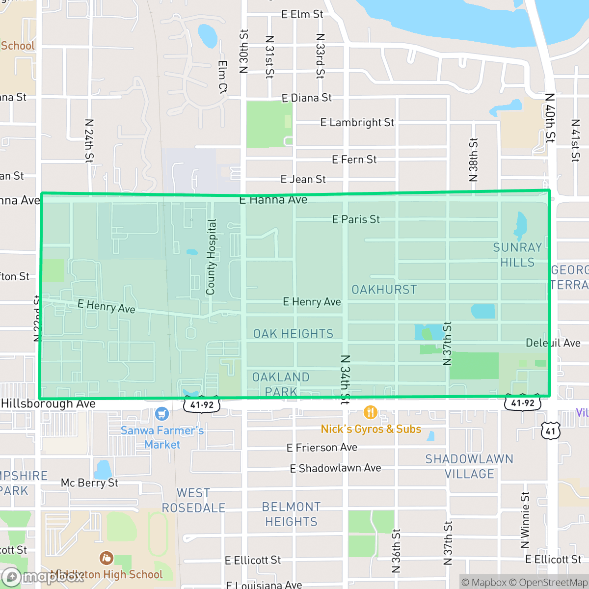 Map showing the location of Live Oaks Square, Tampa, FL