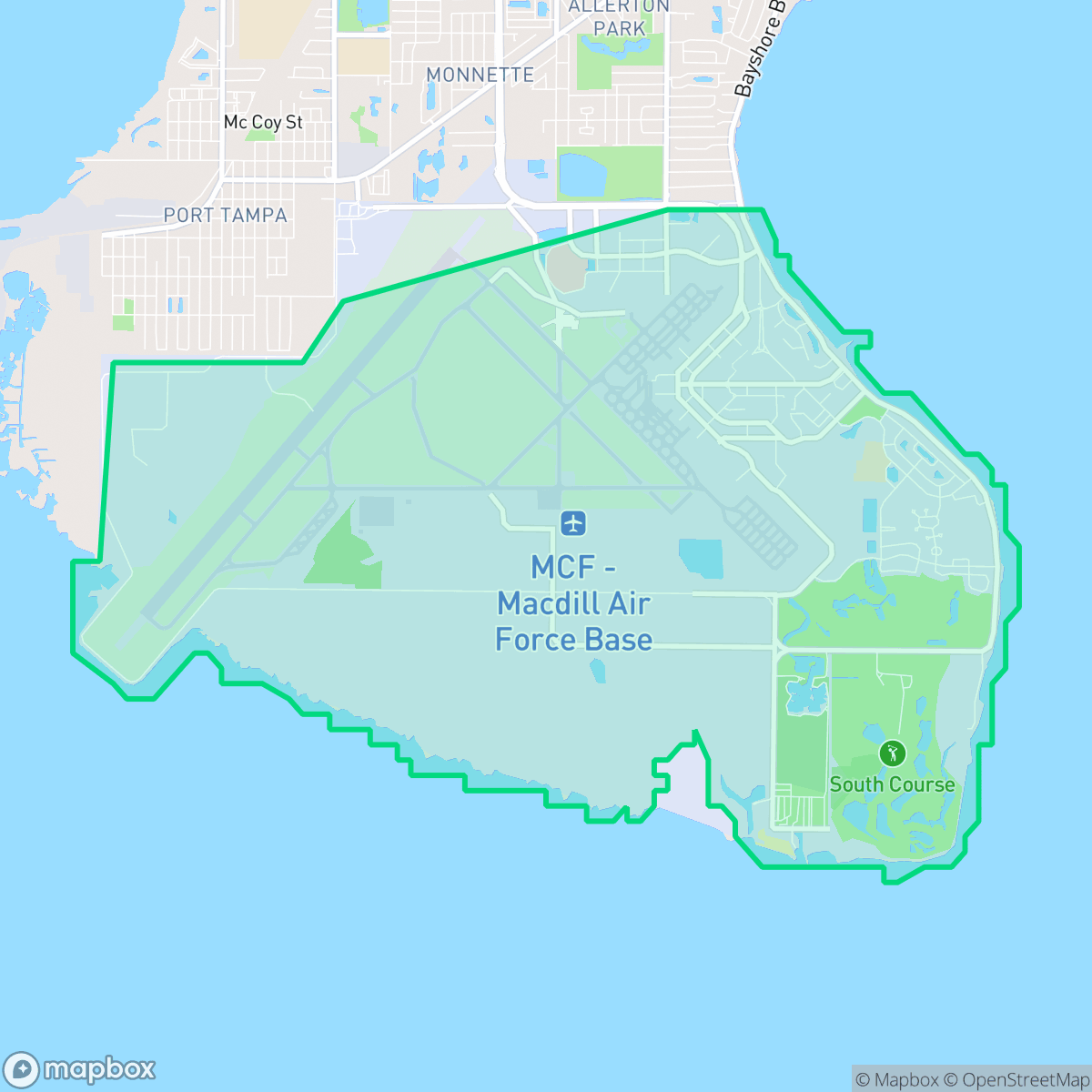 Map showing the location of MacDill AFB Area, Tampa, FL
