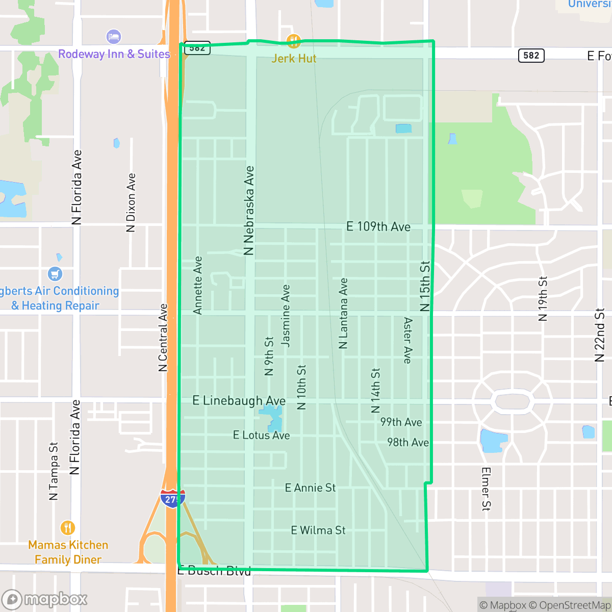 Map showing the location of North Tampa, Tampa, FL