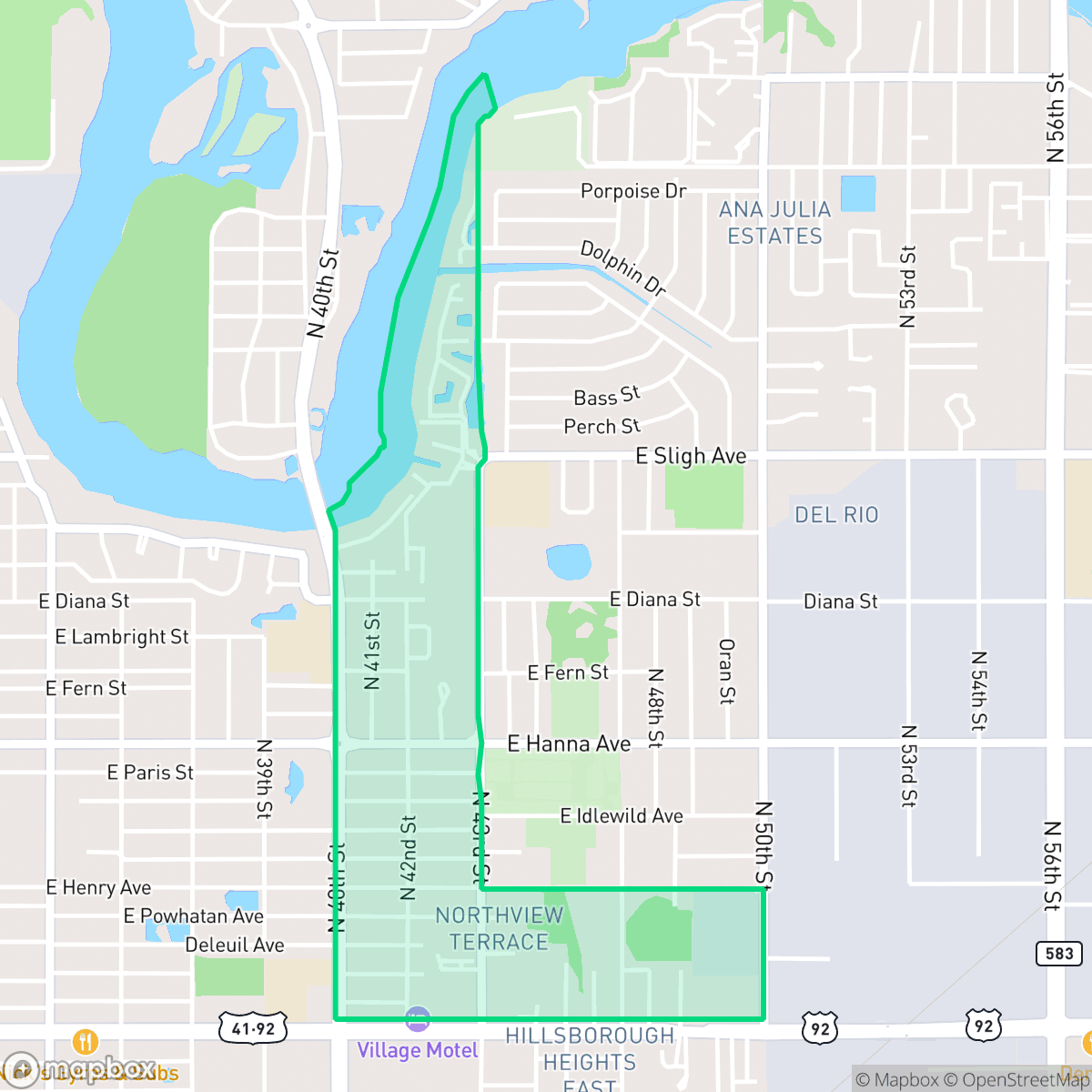 Map showing the location of Northeast, Tampa, FL
